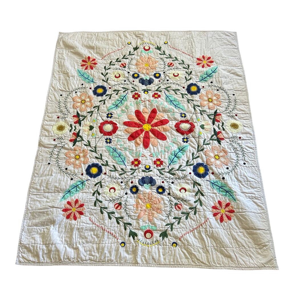 Crate and Barrel Kids Embroidered Tapestry/Quilt, Beautiful 48x40